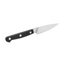 Zwilling paring knife with a precision-honed stainless steel blade and a triple-riveted black handle for durability and control.