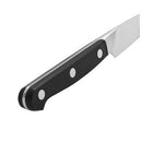 Zwilling paring knife with a precision-honed stainless steel blade and a triple-riveted black handle for durability and control.