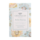 Greenleaf Bella Freesia scented envelope sachet with a soft floral fragrance, featuring a light blue and pastel floral pattern.