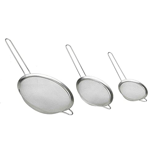Home Basics Mesh Stainless Steel Strainer 3 Piece Set, Silver