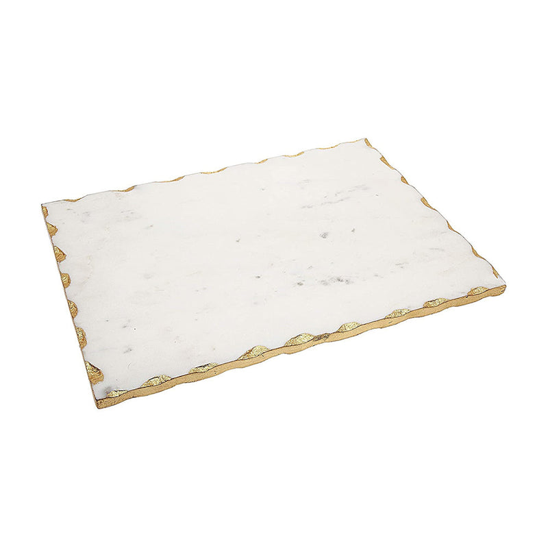 White Marble Challah Board With Gold Trim
