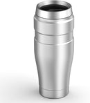 THERMOS Stainless King 16-ounce travel tumbler in matte steel with a leak-proof lid, shown upright on a white background.