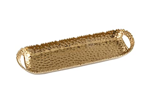 Pampa Bay Golden Millenium Titanium-Plated Porcelain Long Tray with Handles, 20 X 6.5 X 2.75in
