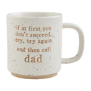 Mud Pie white ceramic dad mug with exposed base and humorous text, displayed on a white background.