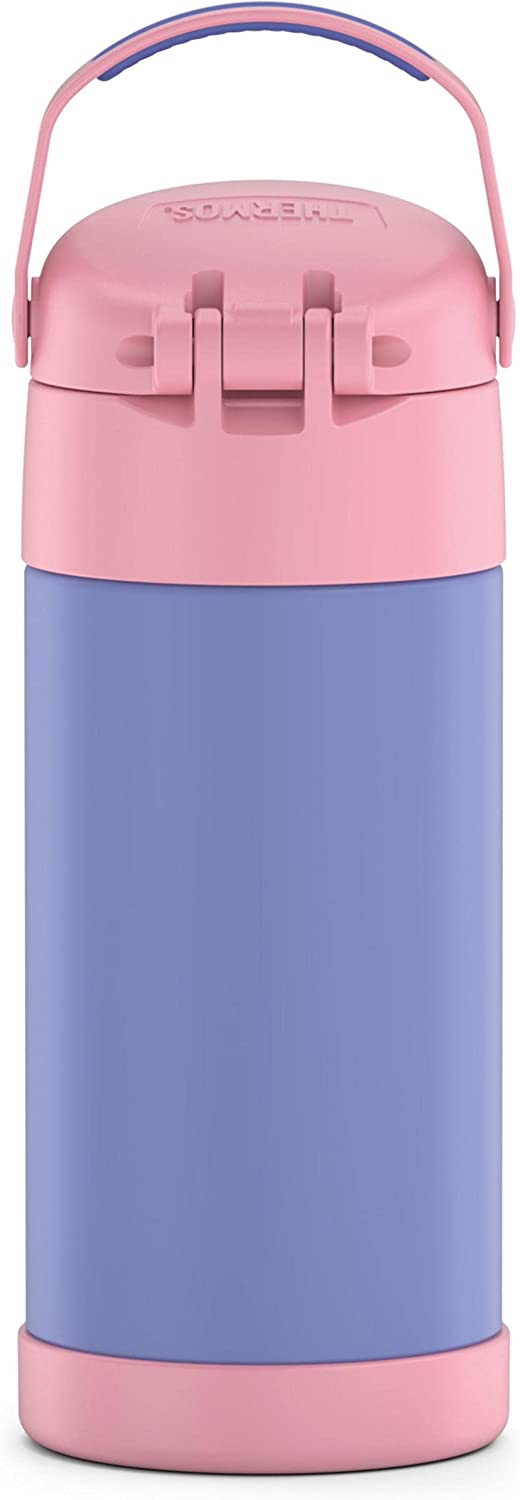 THERMOS FUNTAINER 12 Ounce Stainless Steel Vacuum Insulated Kids Straw Bottle, Purple/Pink