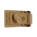 Secure brass entry lock with a rim night latch mechanism by Ultra Hardware, providing automatic locking and a single cylinder deadbolt.