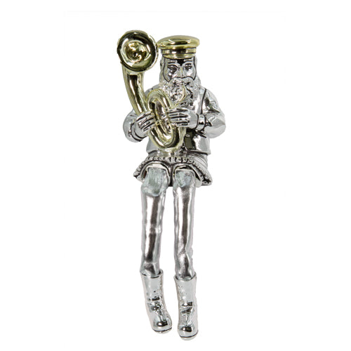 Silvered Polyresin Sitting Hassidic Figurine With Cloth Legs 26cm- Tuba Player