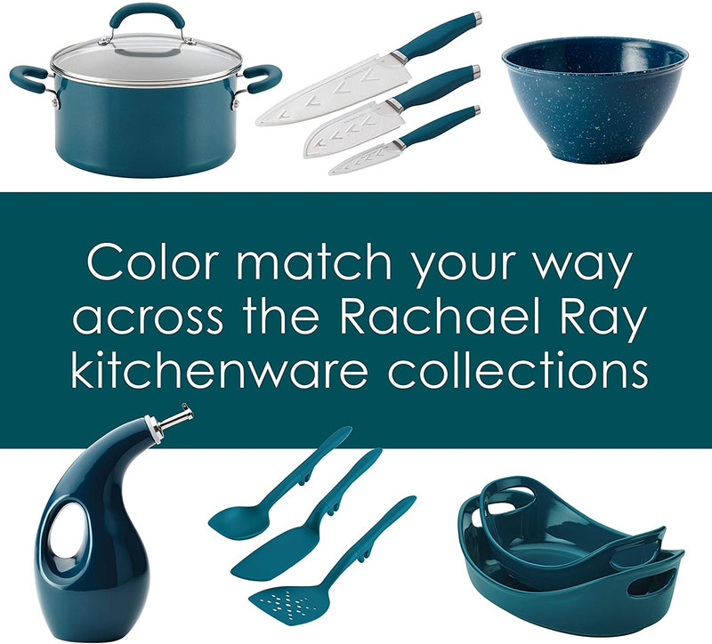 Rachael Ray Tools and Gadgets Spoon, Slotted and Solid Turners Set/ Cooking Utensils - 3 Piece, Teal Blue
