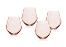 Set of four rose-tinted stemless wine glasses with a modern, rounded design. Elegant and versatile glassware for serving wine, cocktails, or beverages.