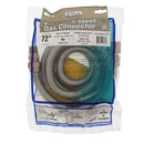 A flexible corrugated stainless steel gas connector with yellow coating underneath and brass fittings on each end.