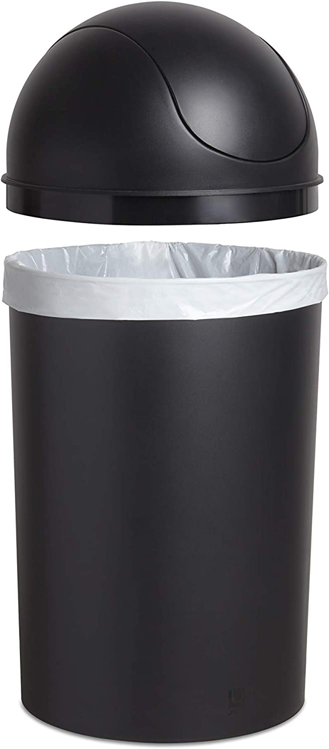 Umbra 086711-040 Grand Swing Top Garbage Large Capacity 10 Gallon Kitchen Trash Can with Lid, Indoor/Outdoor Use, Black