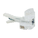Clear plastic wall anchor with a screw, designed for secure mounting on drywall or other surfaces. Features a ribbed expansion plug for stability.