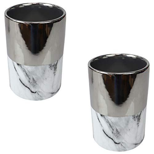 Home Basics Athena Marble Multi-Purpose Cylindrical Utensil Crock (2, Silver)