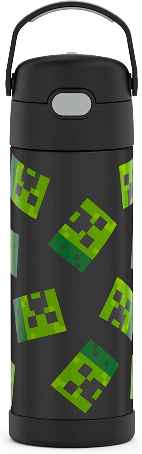 THERMOS FUNTAINER 16 Ounce Stainless Steel Vacuum Insulated Bottle with Wide Spout Lid, Minecraft