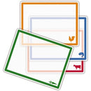Set of 4 flexible plastic cutting mats with colored borders and food icons.
