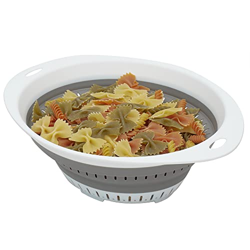 Home Basics Collapsible Colander, Grey Folds Flat for Storage (Large Round)