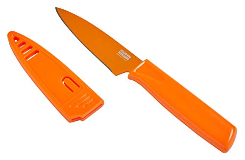 Kuhn Rikon Straight Paring Knife with Safety Sheath, 4 inch/10.16 cm Blade, Orange