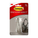 Brushed nickel medium wall hook with damage-free adhesive.