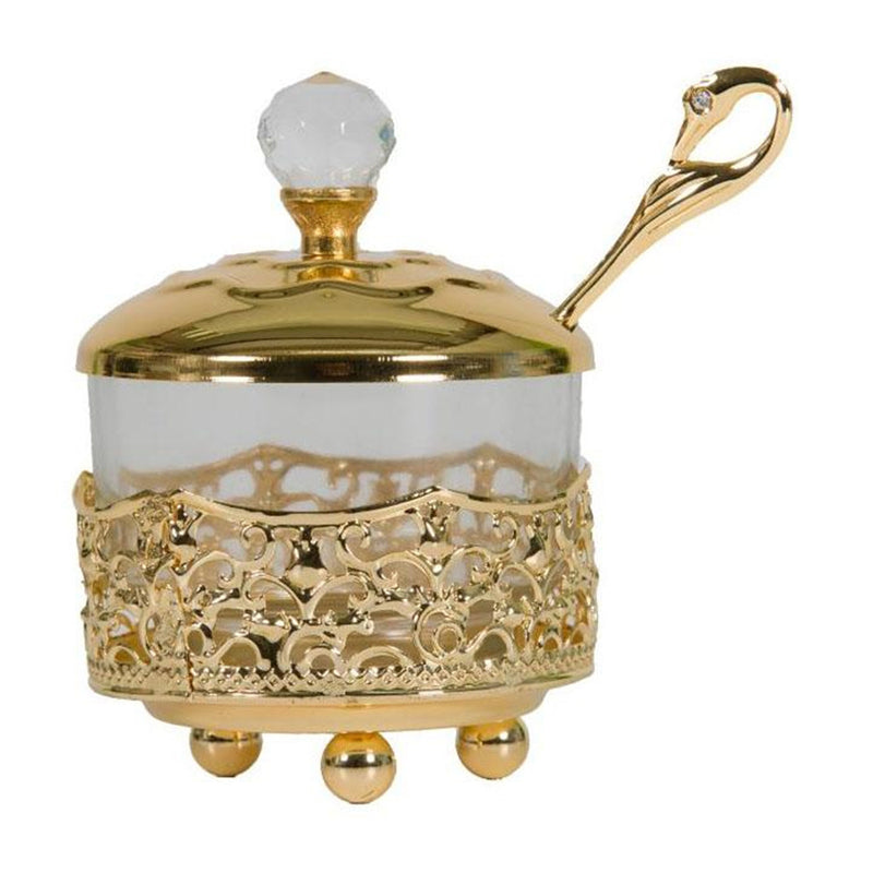 Honey Dish with Filigree Design Gold Plated Spoon 4