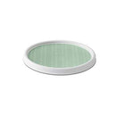 Rotating turntable organizer with a white frame and pistachio non-slip surface, ideal for kitchen or pantry storage.