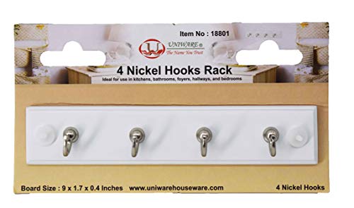 Uniware Hook Rack with 4 Silver-Color Hooks, White