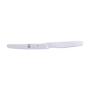 ICEL serrated knife featuring a clean white handle and a high-carbon no-stain steel blade with an NSF certification.