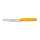 ICEL serrated knife featuring a bright yellow handle and a high-carbon no-stain steel blade with an NSF certification.