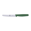ICEL serrated knife featuring a green handle and a high-carbon no-stain steel blade with an NSF certification.