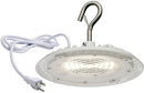 Satco LED Hi-Pro Shop Light with Plug; 8" Diameter; White Finish; 120V; 6-Foot Long Cord; 80W; 3000K; for Indoor and Outdoor Use; 80 CRI; 30000 Rated Hours; Non-Dimmable; Polycarbonate Lens