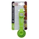 A green 5-piece measuring spoon set arranged on a white background.