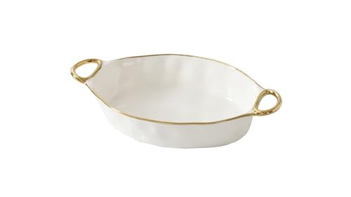 Pampa Bay Porcelain Oval Baking Dish, Golden Handles