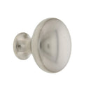  round satin nickel cabinet knob on a white background.
