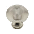 round satin nickel cabinet knob on a white background.