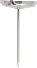 Taylor brand classic style meat thermometer featuring a round dial with Fahrenheit markings from 120 to 200 degrees. The dial face includes icons for beef, pork, poultry, and lamb/veal, along with recommended temperatures for different levels of doneness. The thermometer has a stainless steel probe and a clip for oven use.