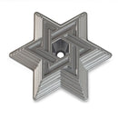 A cast aluminum Bundt pan shaped like the Star of David with intricate, recessed geometric lines and a nonstick interior.