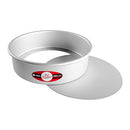 Round 10 x 3 inch anodized aluminum cheesecake pan with removable bottom, ideal for baking cheesecakes and delicate desserts.