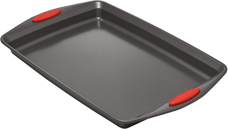 Rachael Ray Bakeware Nonstick Cookie Pan Set, 3-Piece, Gray with Red Grips