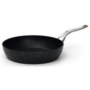 Black non-stick frying pan with a speckled stone finish and stainless steel handle. Durable, scratch-resistant, and perfect for everyday cooking on all stovetops.