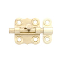 Ornate brass barrel bolt with sliding mechanism, for interior or exterior doors, close-up view on white background