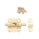 Ornate brass barrel bolt with sliding mechanism, for interior or exterior doors, close-up view on white background