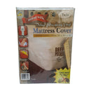 A clear, translucent, extra-heavy vinyl mattress cover with a zipper closure, designed for a twin-size mattress. The packaging highlights the cover's features, including its ability to protect against dust, spills, and wear.