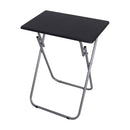 This is a black rectangular folding table with silver X-frame legs, designed for portability and easy storage.