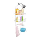 Bath Bliss round wire shower caddy: three shelves, soap holder, towel and accessory hooks for organized shower storage.