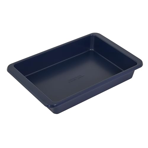 KitchenAid 9" x 13" Nonstick Cake Pan with Extended Handles for Easy Grip, Aluminized Steel, Ink Blue, Dishwasher Safe,