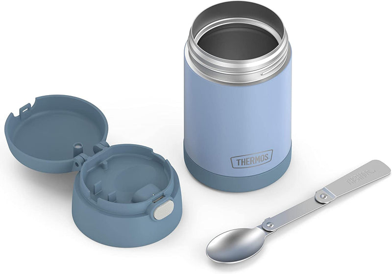 THERMOS FUNTAINER 16 Ounce Stainless Steel Vacuum Insulated Food Jar with Folding Spoon, Denim Blue