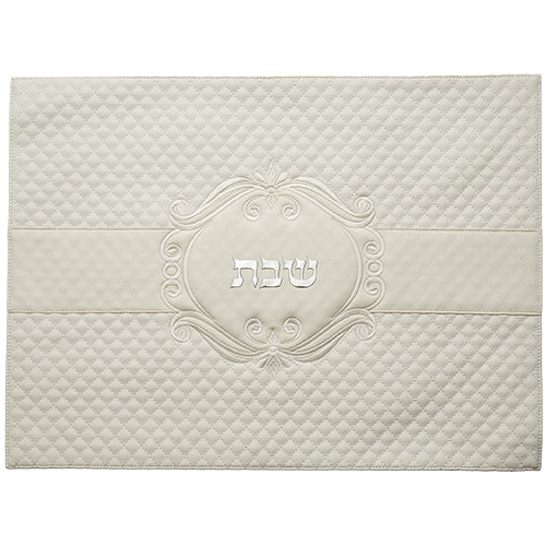 Faux Leather Challah Cover with Embossed logo White