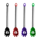 Non-stick silicone pasta spoons with ergonomic handle and drain slots.