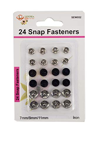 Uniware 24 Iron Snap Fasteners in 7mm/9mm/11mm - 8 Pairs Each