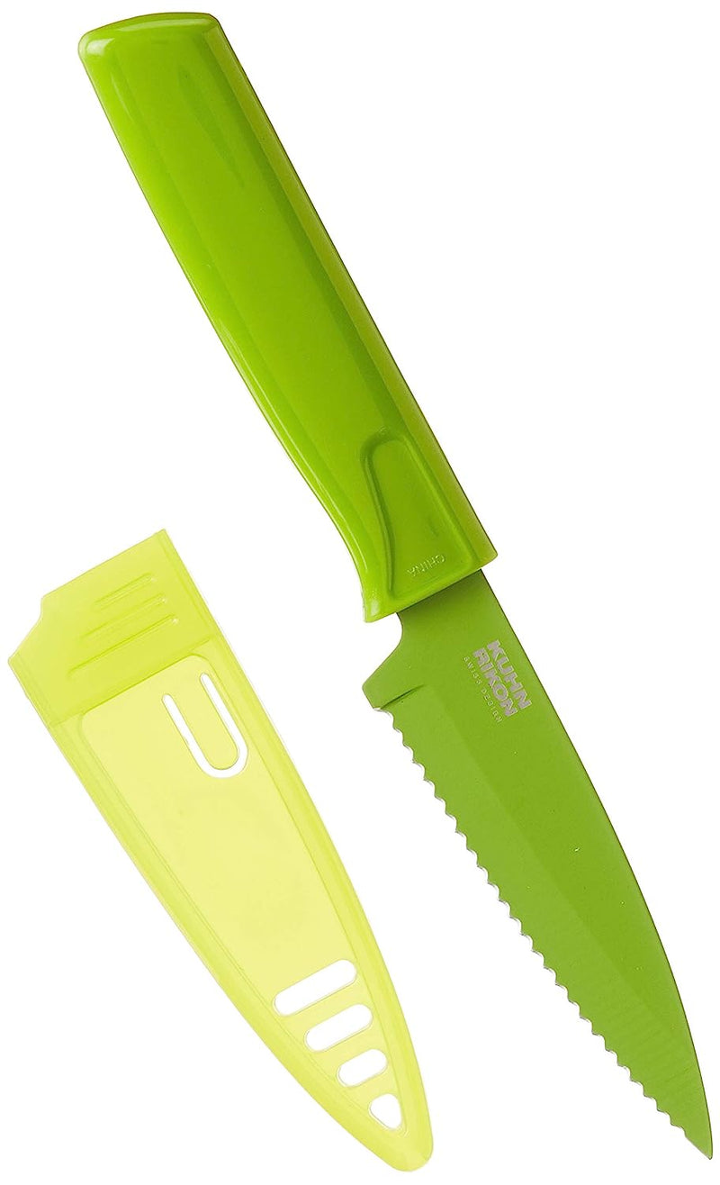 Kuhn Rikon 4-Inch Nonstick Colori Serrated Paring Knife, Green