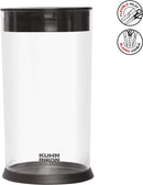 Modern and practical knife and scissor storage by Kuhn Rikon, a transparent block with black details that keeps blades organized and visible.